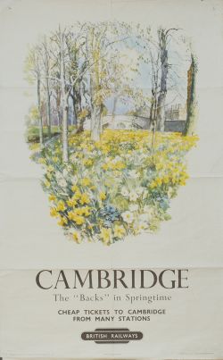 Poster BR(E) 'Cambridge' by John Cowan circa 1950, double royal size 25 inch x 40 inch. Published by