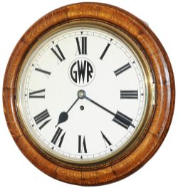 Great Western Railway 12 inch oak cased fusee dial clock supplied in the middle to late part of