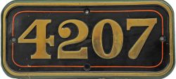 GWR brass Cabside Numberplate 4207. Ex GWR 2-8-0 locomotive built Swindon February 1912. Allocations