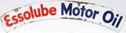 Advertising enamel curved Sign 'Essolube Motor Oil' double sided measuring 29 inches x 4 inches.