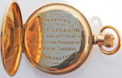 North British Railway gold plated half-hunter presentation Pocket Watch. The quality Record Swiss 15