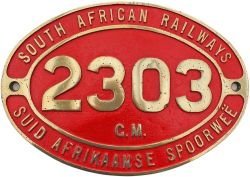 South African Railways dual language brass Cabside Numberplate 2303 Class GM. Ex 4-8-2+2-8-4