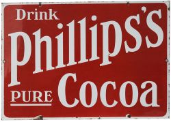 Enamel Advertising Sign 'Drink Phillips's Pure Cocoa'. White lettering on red ground in extremely