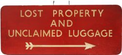 British Railways double-sided wooden hanging sign 'Lost Property And Unclaimed Luggage' 36 inches