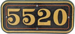 GWR cast iron Cabside Numberplate 5520. Ex Collett designed 2-6-2T locomotive built Swindon Works in