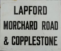 L&SWR Destination enamel plate 6.5 inches x 5.5 inches, black on white showing Lapford, Morchard