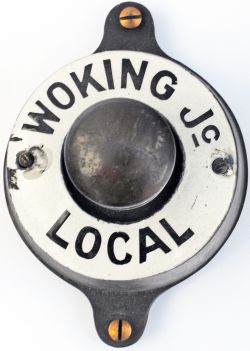 Southern Railway Signal Box brass Plunger with circular enamel location plate WOKING Jc LOCAL.