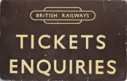 BR(W) Screen Printed Aluminium Sign 'TICKETS ENQURIES' F/F. Measuring 24 inches by 18 inches with