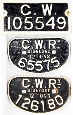 GWR rectangular Wagon Plate number 105549 together with a couple of GWR 'D' type Wagon Plates 126180