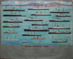 Poster 'Transport Ships' by Charles King circa 1956, quad royal size 40 inch x 50 inch. Shows a good