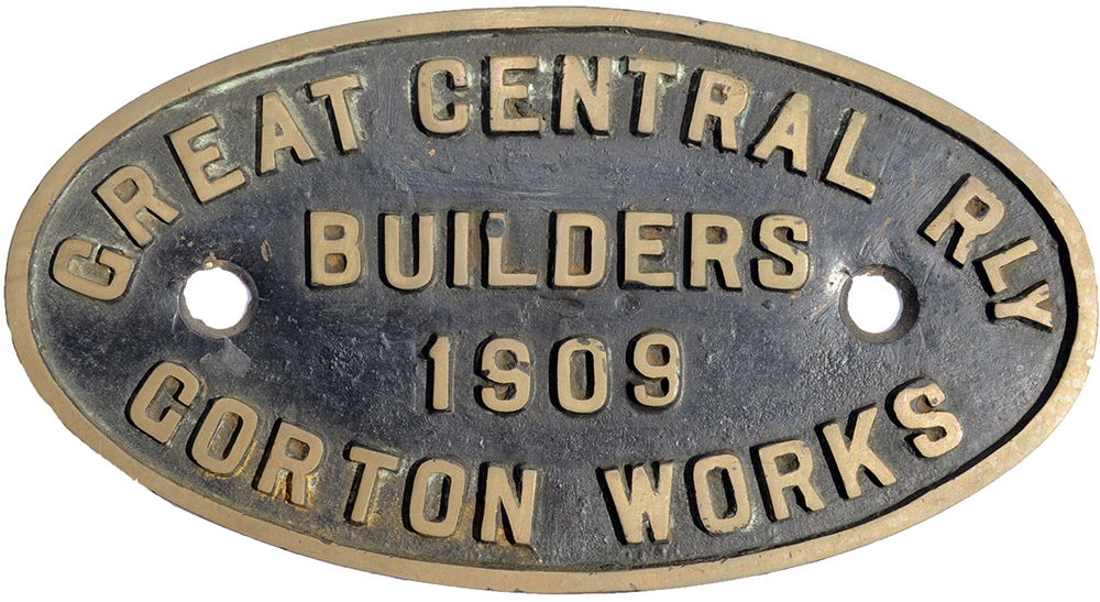 Great Central Railway Oval Brass Builder Plate 1909 Gorton Works