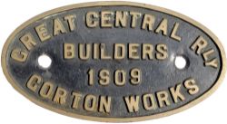 Great Central Railway Oval Brass Builder Plate 1909 Gorton Works