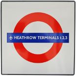 London Transport Enamel Underground Station Target Sign HEATHROW TERMINALS 1, 2, 3 fully flanged