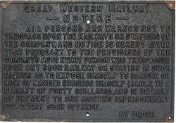 GWR fully titled cast iron Trespass Sign, post-grouping version. In original condition.