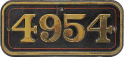 GWR brass Cabside Numberplate 4954.Ex GWR Hall Class Locomotive PLAISH HALL built Swindon in