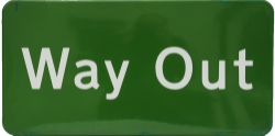 BR(S) enamel Sign WAY OUT, fully flanged measuring 24 inches by 12 inches light green. This is the