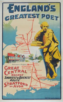 Poster - 'England's Greatest Poet - Great Central Railway shortest and quickest route to Stratford-