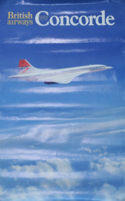 Poster British Airways 'Concorde' double royal 25 inch x 40 inch. A full view of the aircraft in a