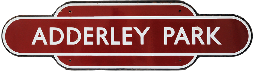 Totem BR(M) 'ADDERLEY PARK', face mounting type. Ex LNWR station, the first from New Street on