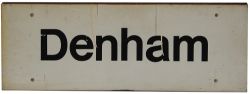 British Railways Screen Printed Aluminium Station Sign DENHAM, measuring 32 inches by 11 inches.