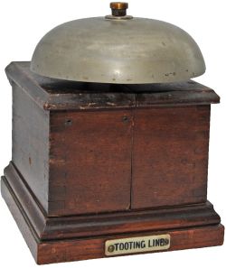 Sykes Signal Box Block Bell small split case with large mushroom bell and ivorine plate 'TOOTING