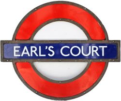 London Transport Enamel Underground Station Target Sign in 3 piece bronze frame EARL'S COURT.