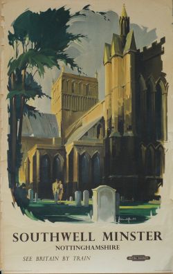 Poster 'Southwell Minster, Nottingham' by Claude Buckle circa 1956, double royal size 25 inch x 40