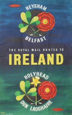 Poster 'The Royal Mail Route To Ireland - Heysham - Belfast - Holyhead - Dun Laoghaire' by Shearing,