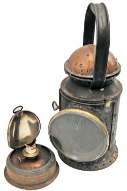 GWR Coppertop 3 Aspect Handlamp.  In original condition and complete with stamped GWR copper
