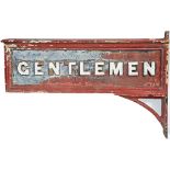 L&NWR wood with cast iron letters double sided wall mounted sign GENTLEMEN, complete with original