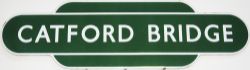 Totem BR(S) 'CATFORD BRIDGE' F/F dark green. Ex SECR station between Lewisham and Beckenham. In very