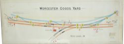 GWR signal box diagram 'Worcester Goods Yard' Hand coloured, 38 inches x 15 inches dated 29/4/30.