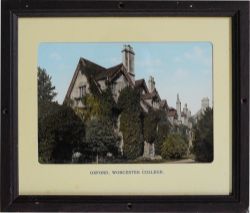 GWR colour-tinted Victorian carriage panels, a pair 1) 'Oxford New College' by the Photochrom