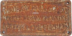 Cast Iron sign 'EVANS O'DONNEL & CO LTD' Railway Signalling Engineers London & Chippenham.