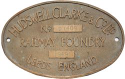 Brass Oval Worksplate 'Hudswell Clarke & Co Ltd No D1409 of 1969'. Standard Gauge 0-4-0DM new to