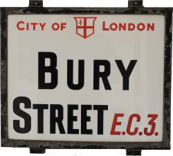 London Street Sign 'CITY OF LONDON - BURY STREET EC3' in original frame measuring 18 inches x 15