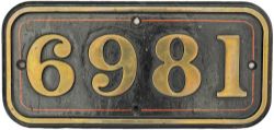 Cabside Numberplate 6981. Ex GWR 'modified' Hall Class locomotive MARBURY HALL. Built Swindon before