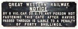 GWR fully titled cast iron Gate Notice. Face only restored, 29 inches x 11 inches.