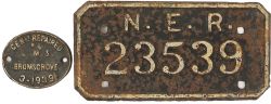 NER cast iron Wagon Plate 2359 together with a small oval cast iron Wagon Plate 'Gen Repaired