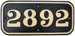 Cabside Numberplate 2892, cast iron construction. Built by the GWR at Swindon Works in April 1938