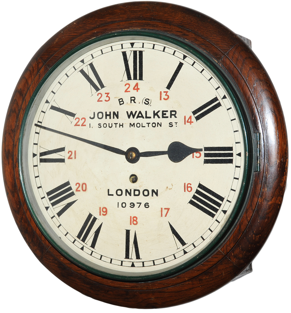 British Railways Southern Region 12 inch oak cased fusee clock No 10976 supplied in 1949 by