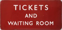 BR(M) enamel Platform Sign TICKETS AND WAITING ROOM F/F measuring 24 inches x 12 inches. Good colour