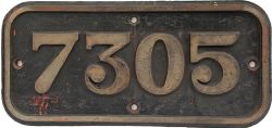 GWR cast iron Cabside Numberplate 7305. Ex GWR 2-6-0 locomotive built Swindon November 1921 and