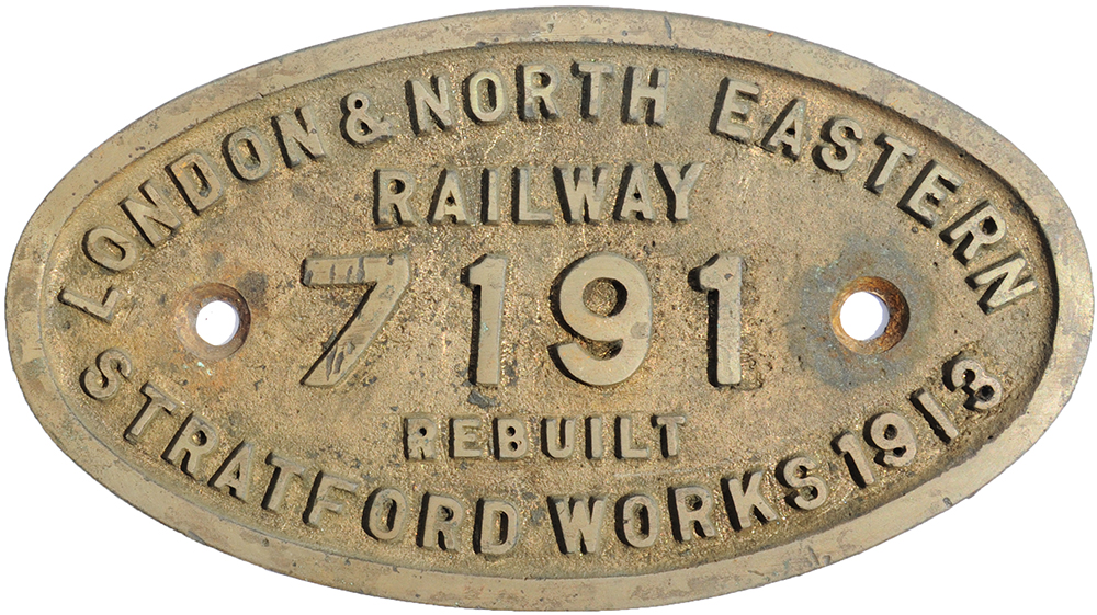 LNER 9x5 Brass Works Numberplate 7191 Rebuilt Stratford Works 1913.from a J69 which was rebuilt in