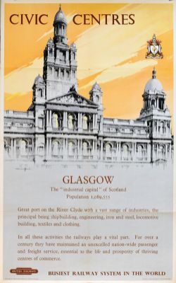 Poster British Railways 'Civic Centres - Glasgow' by Claude Buckle, double royal size 40 x 25