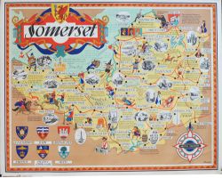 Poster British Railways 'Somerset' by Bowyer quad royal 40 x 50 inches. Map style with cartoon