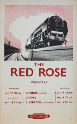 Poster British Railways 'The Red Rose' by A.N. Wolstenholme, double royal 40 x 25 inches. Top half