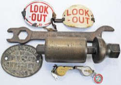 GWR small Locomotive Whistle stamped 'GWR'. Together with a GWR Water Gauge Spanner; Caledonian