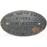 Worksplate London & North Eastern Railway Co No 1993 Doncaster 1946. Ex Stanier 8F locomotive