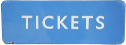 BR(Sc) enamel Platform Sign TICKETS fully flanged, 28 x 10 inches. In good condition with small